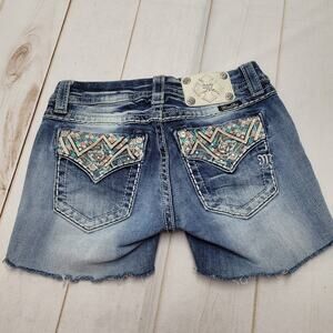 Miss Me cutoff bling studded patch jean shorts low rise Y2k